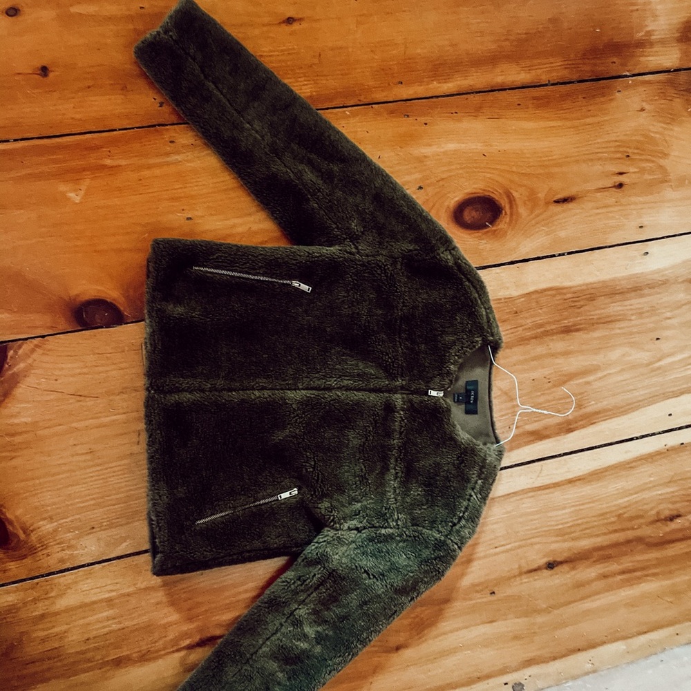 Green Crop Faux Fur J.Crew Jacket